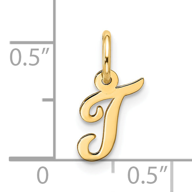 10K Gelbgold Klein Schreibschrift Initiale T Charm