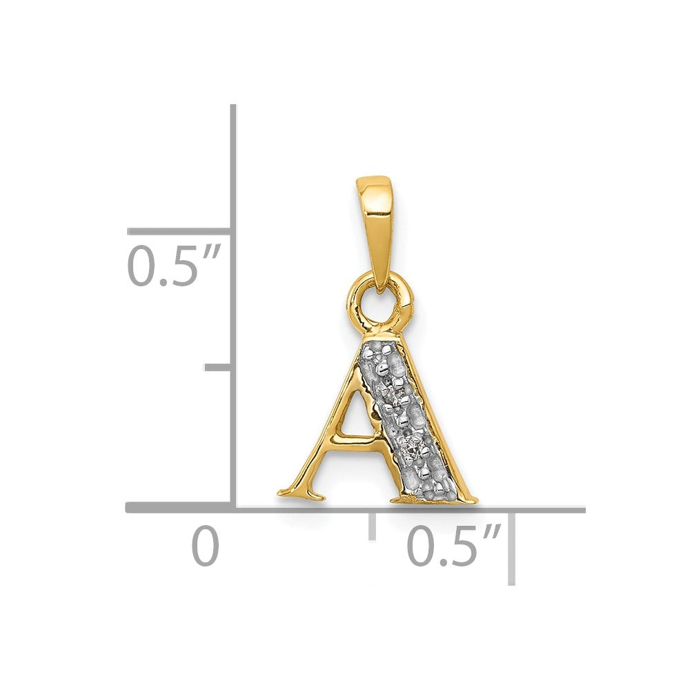 10K Gelb mit Rhodium 10K und Rhodium Diamant Initiale A Anhänger