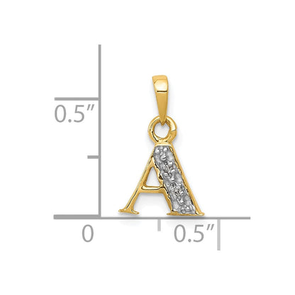 10K Gelb mit Rhodium 10K und Rhodium Diamant Initiale A Anhänger