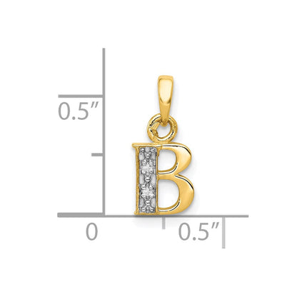 10K Gelb mit Rhodium 10K und Rhodium Diamant Initiale B Anhänger