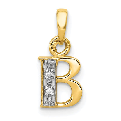 10K Gelb mit Rhodium 10K und Rhodium Diamant Initiale B Anhänger