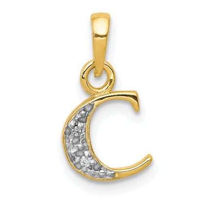 10K Gelb mit Rhodium 10K und Rhodium Diamant Initiale C Anhänger