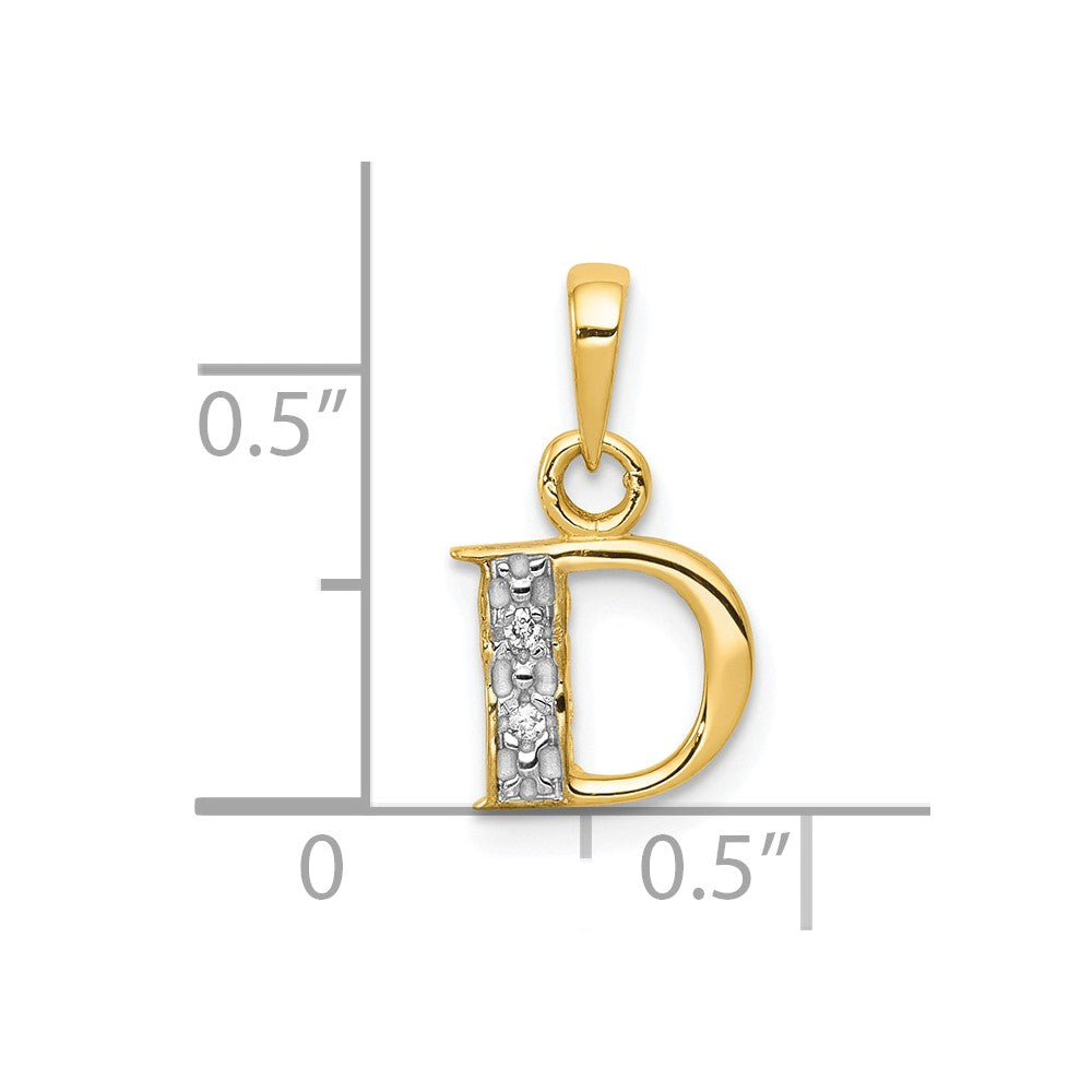 10K Gelb mit Rhodium 10K und Rhodium Diamant Initiale D Anhänger