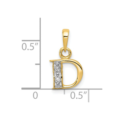 10K Gelb mit Rhodium 10K und Rhodium Diamant Initiale D Anhänger