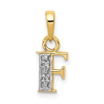 10K Gelb mit Rhodium 10K und Rhodium Diamant Initiale F Charm