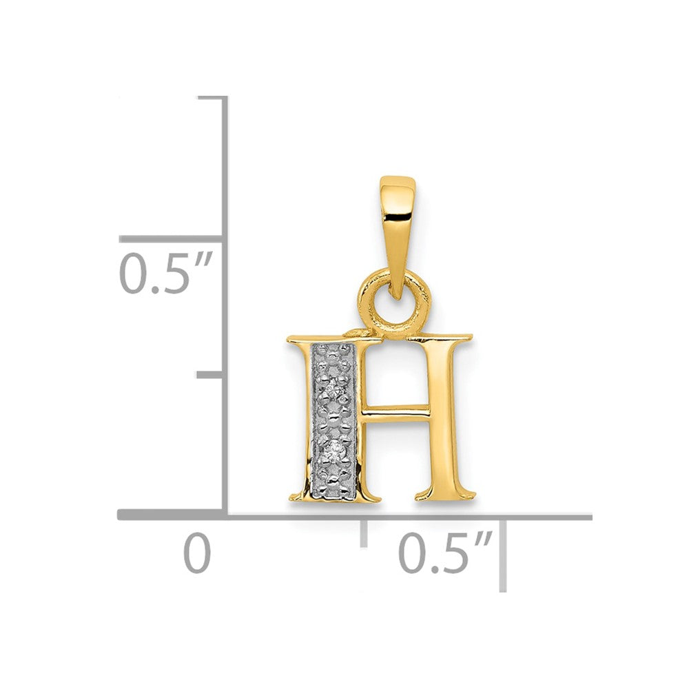 10K Gelb mit Rhodium 10K und Rhodium Diamant Initiale H Charm