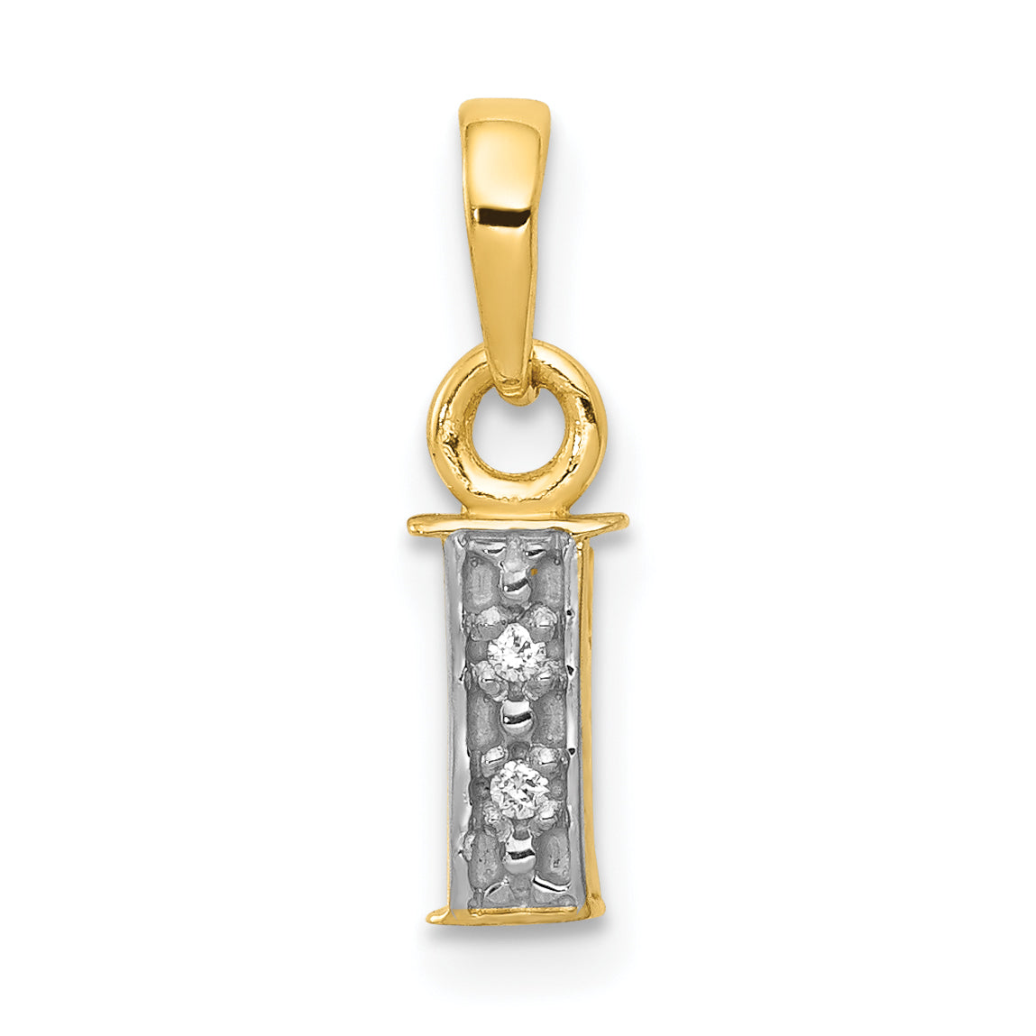 10K Gelb mit Rhodium 10K und Rhodium Diamant Initiale I Charm