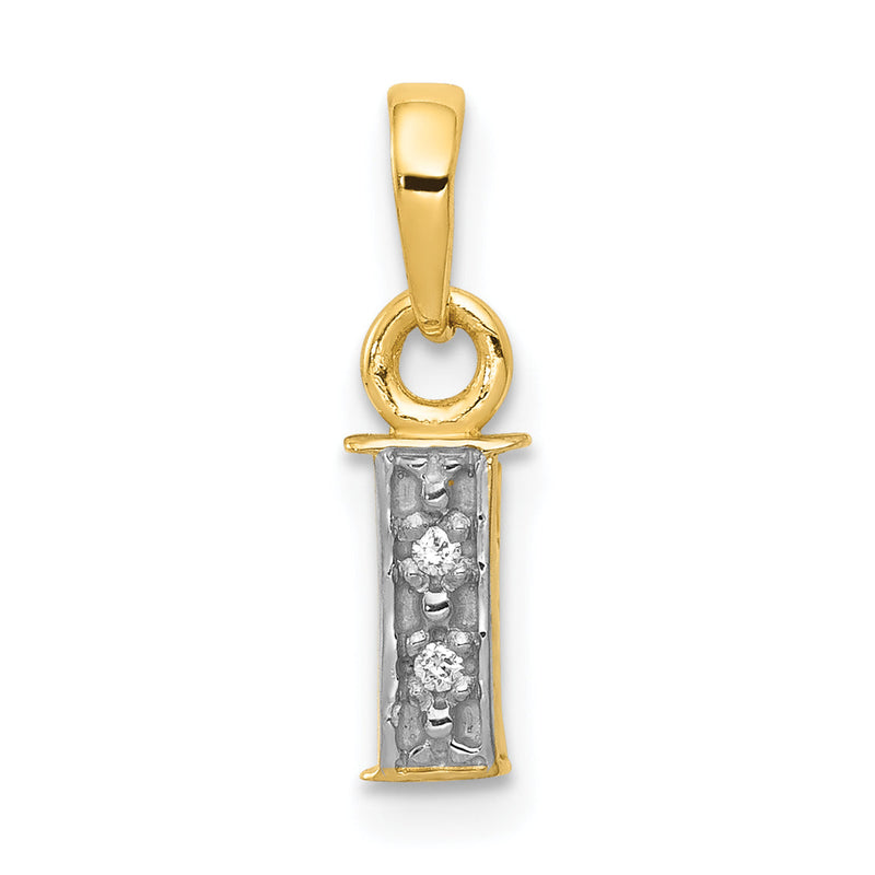 10K Gelb mit Rhodium 10K und Rhodium Diamant Initiale I Charm