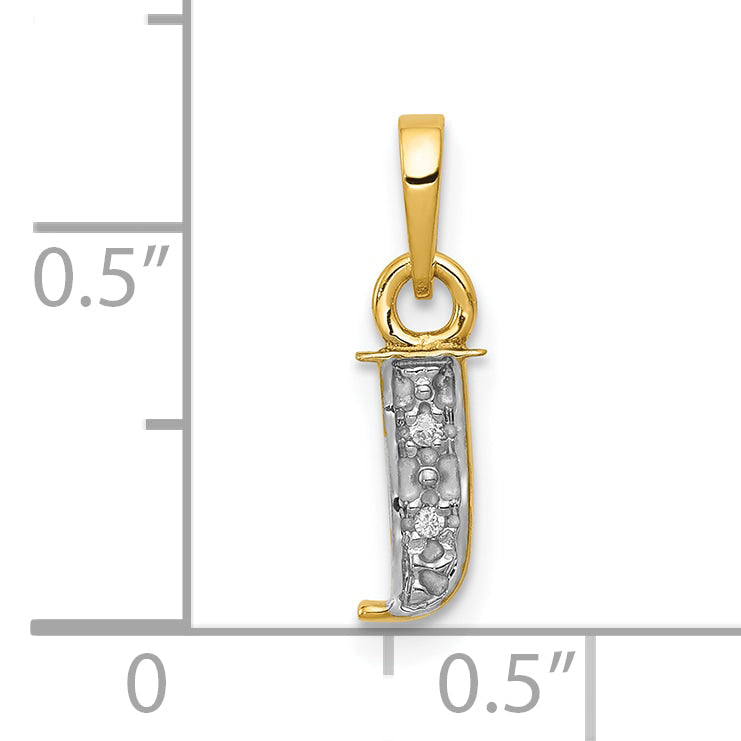 10K Gelb mit Rhodium 10K und Rhodium Diamant Initiale J Charm