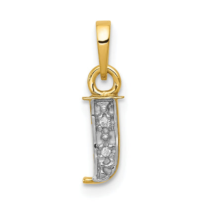 10K Gelb mit Rhodium 10K und Rhodium Diamant Initiale J Charm