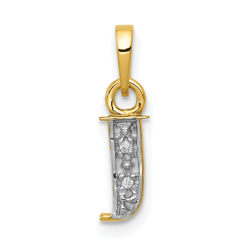 10K Gelb mit Rhodium 10K und Rhodium Diamant Initiale J Charm