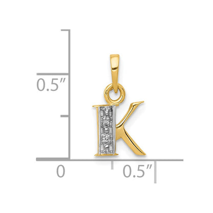 10K Gelb mit Rhodium 10K und Rhodium Diamant Initiale K Charm