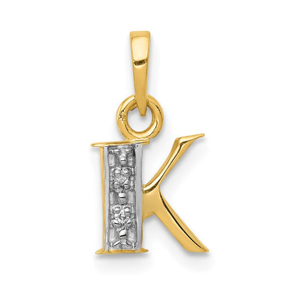 10K Gelb mit Rhodium 10K und Rhodium Diamant Initiale K Charm