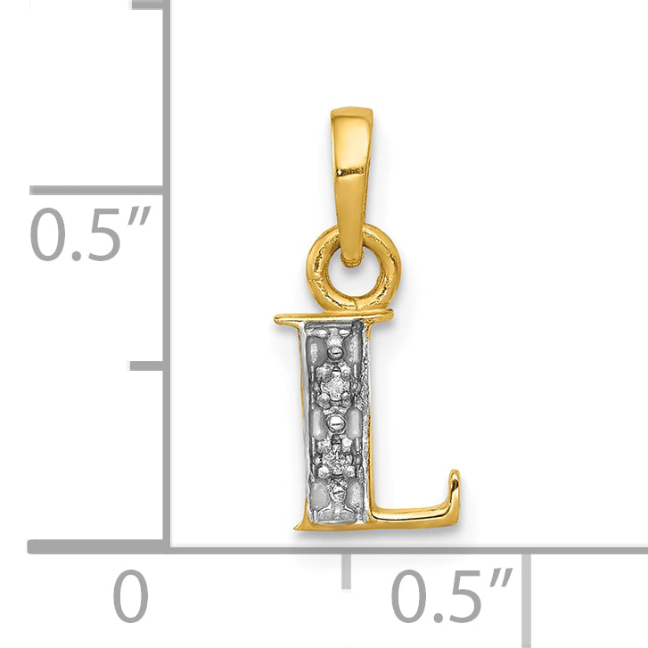 10K Gelb mit Rhodium 10K und Rhodium Diamant Initiale L Charm