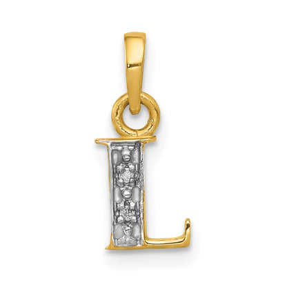 10K Gelb mit Rhodium 10K und Rhodium Diamant Initiale L Charm