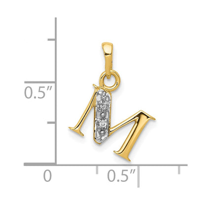 10K Gelb mit Rhodium 10K und Rhodium Diamant Initiale M Charm