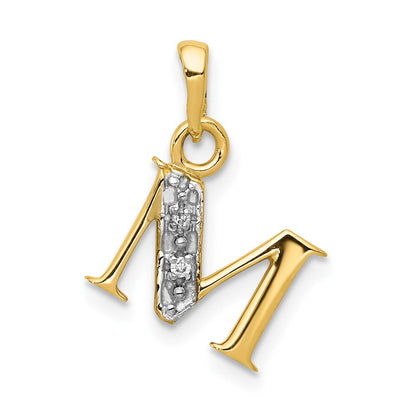10K Gelb mit Rhodium 10K und Rhodium Diamant Initiale M Charm