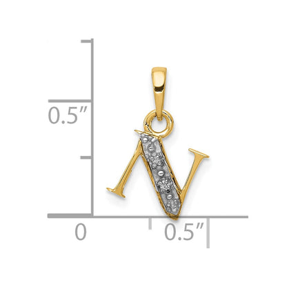 10K Gelb mit Rhodium 10K und Rhodium Diamant Initiale N Charm