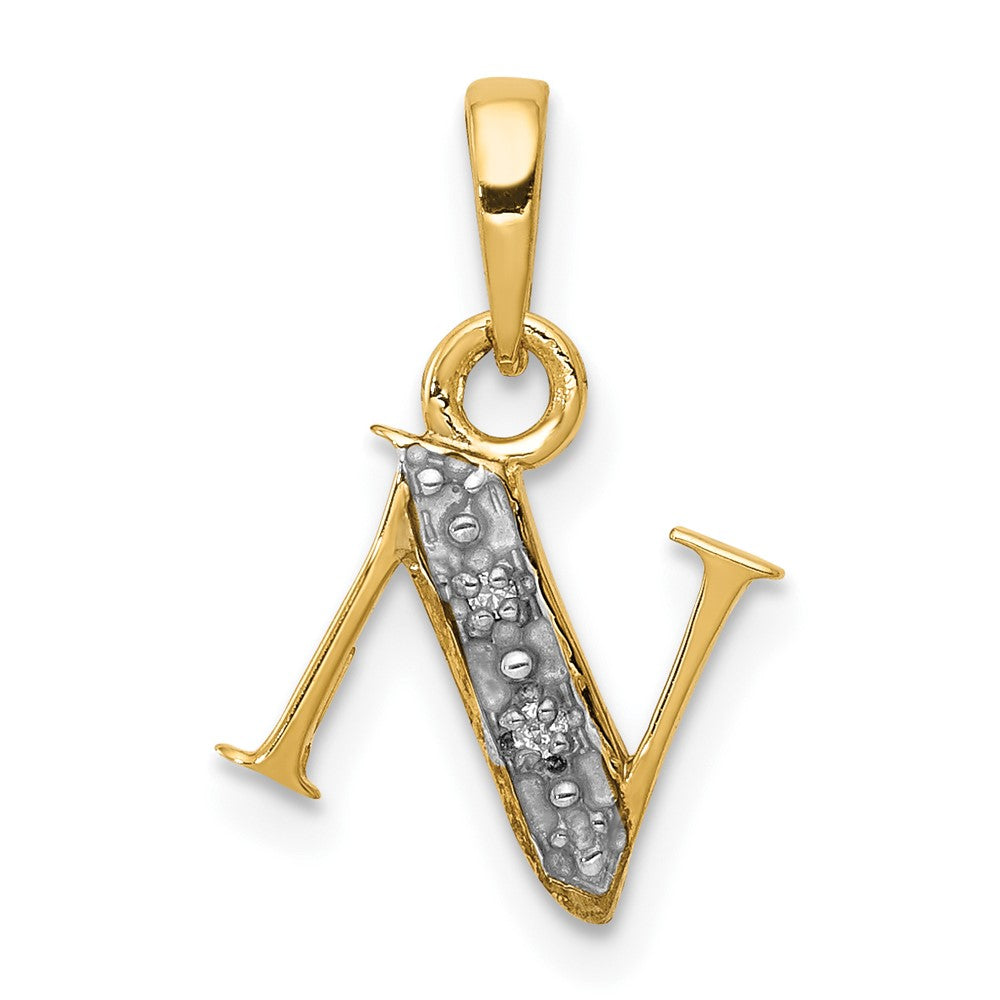 10K Gelb mit Rhodium 10K und Rhodium Diamant Initiale N Charm