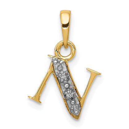 10K Gelb mit Rhodium 10K und Rhodium Diamant Initiale N Charm