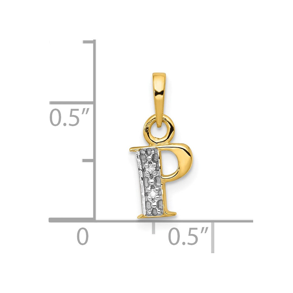 10K Gelb mit Rhodium 10K und Rhodium Diamant Initiale P Charm