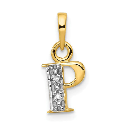 10K Gelb mit Rhodium 10K und Rhodium Diamant Initiale P Charm