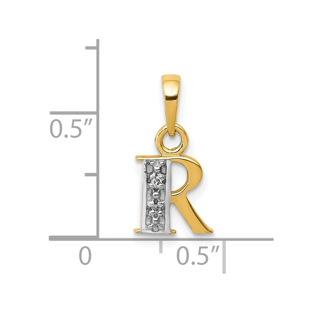 10K Gelb mit Rhodium 10K und Rhodium Diamant Initiale R Charm