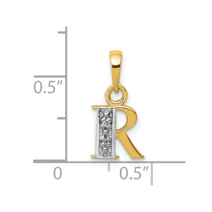 10K Gelb mit Rhodium 10K und Rhodium Diamant Initiale R Charm