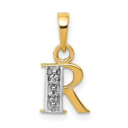 10K Gelb mit Rhodium 10K und Rhodium Diamant Initiale R Charm