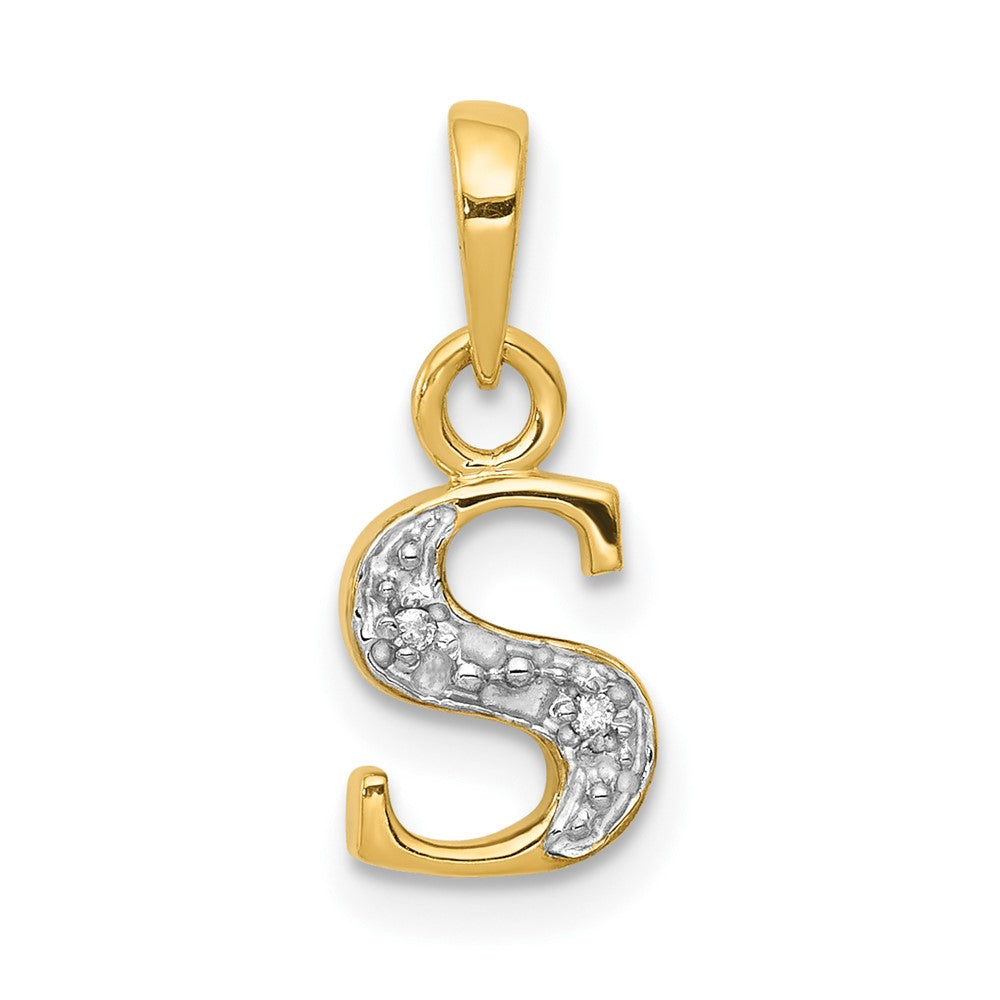 10K Gelb mit Rhodium 10K und Rhodium Diamant Initiale S Charm
