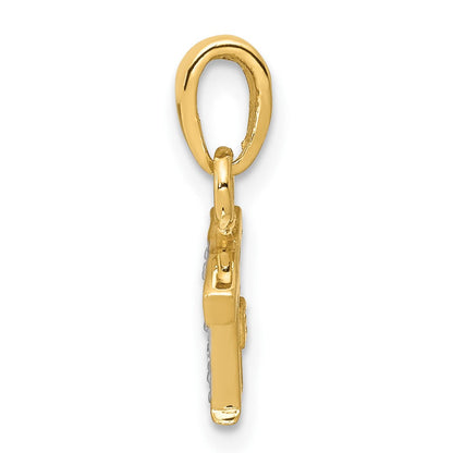 10K Gelb mit Rhodium 10K und Rhodium Diamant Initiale T Charm