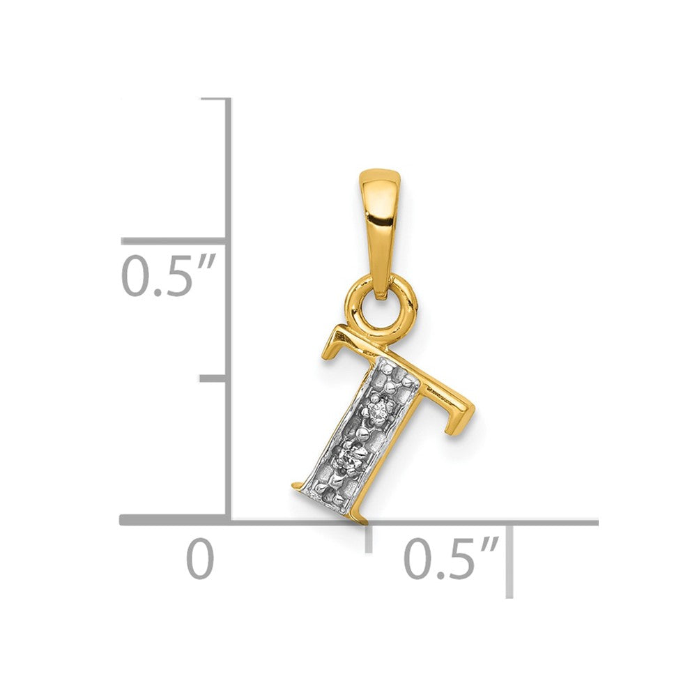 10K Gelb mit Rhodium 10K und Rhodium Diamant Initiale T Charm