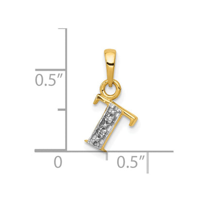 10K Gelb mit Rhodium 10K und Rhodium Diamant Initiale T Charm