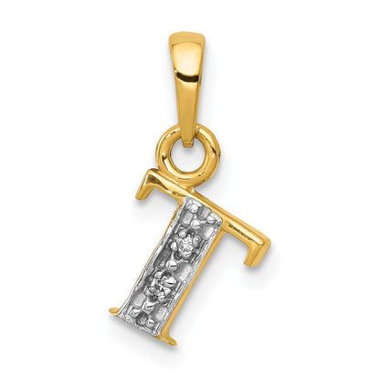 10K Gelb mit Rhodium 10K und Rhodium Diamant Initiale T Charm