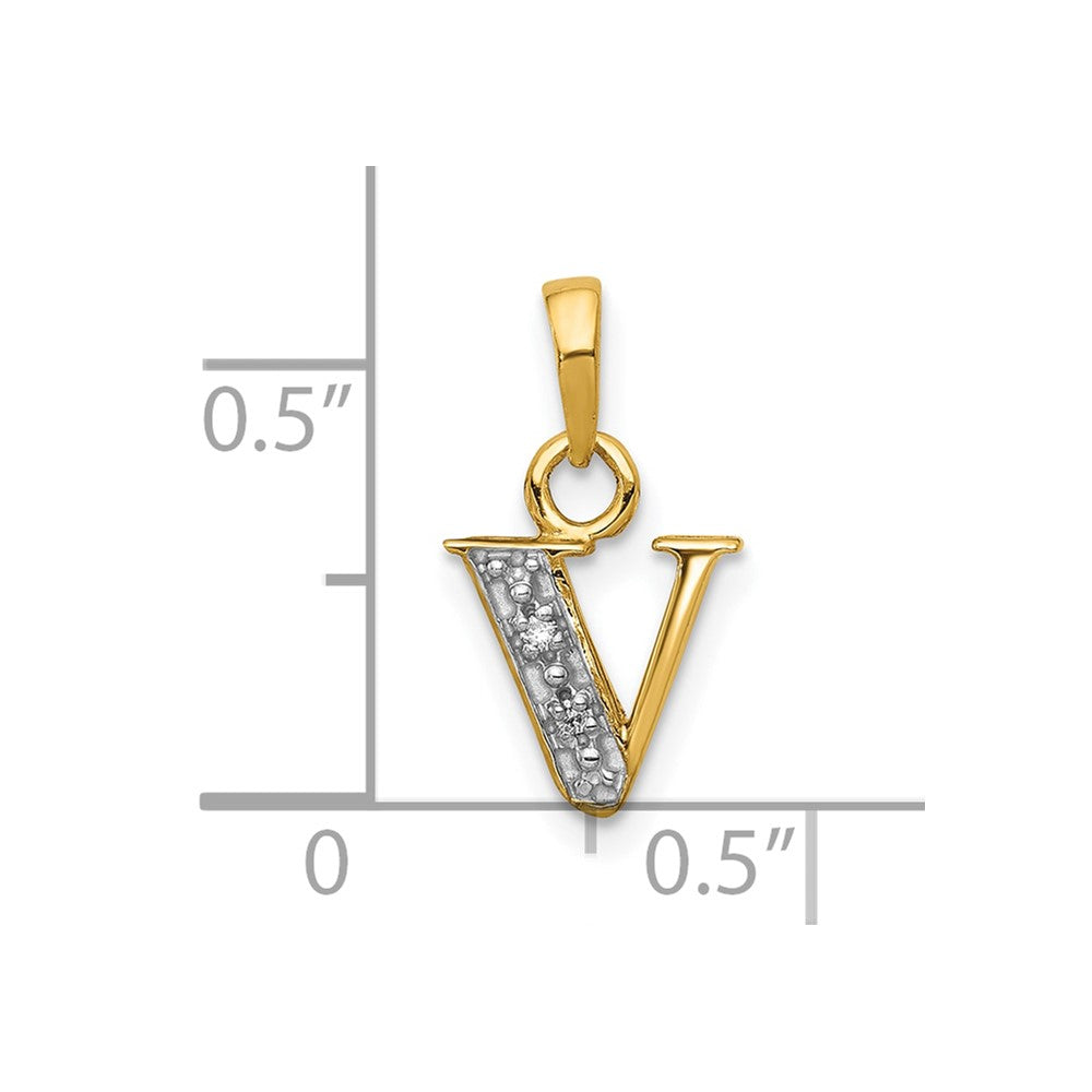 10K Gelb mit Rhodium 10K und Rhodium Diamant Initiale V Charm