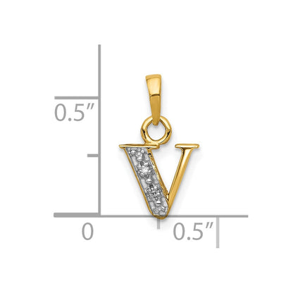 10K Gelb mit Rhodium 10K und Rhodium Diamant Initiale V Charm