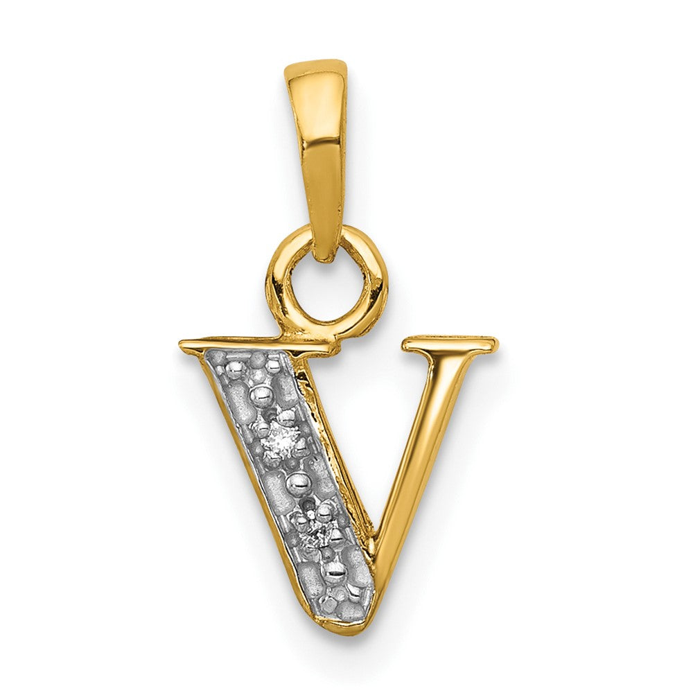 10K Gelb mit Rhodium 10K und Rhodium Diamant Initiale V Charm