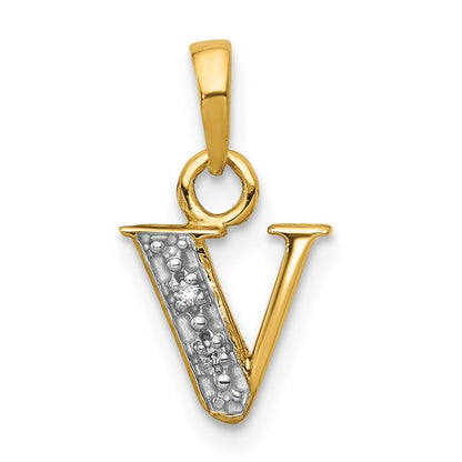 10K Gelb mit Rhodium 10K und Rhodium Diamant Initiale V Charm