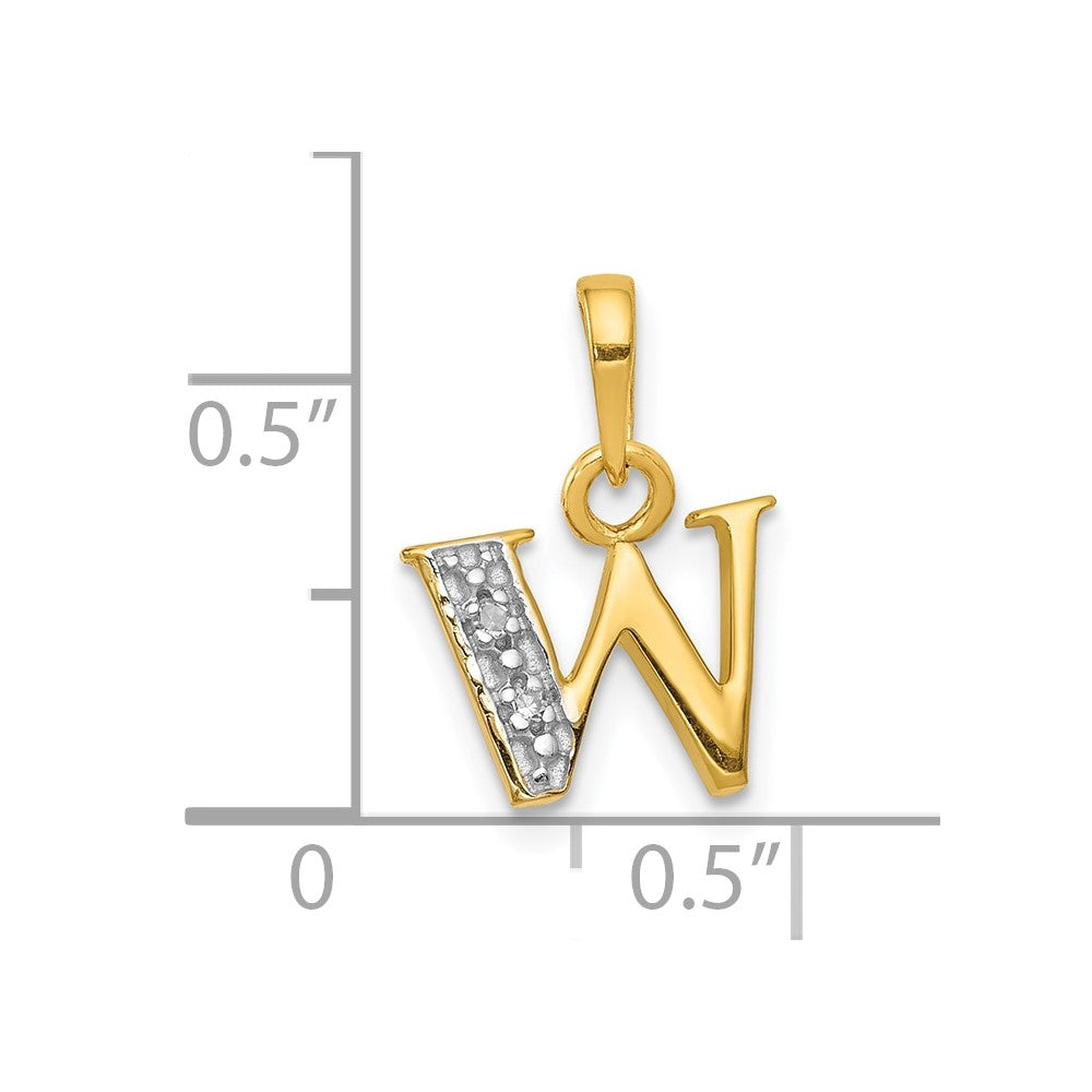 10K Gelb mit Rhodium 10K und Rhodium Diamant Initiale W Charm