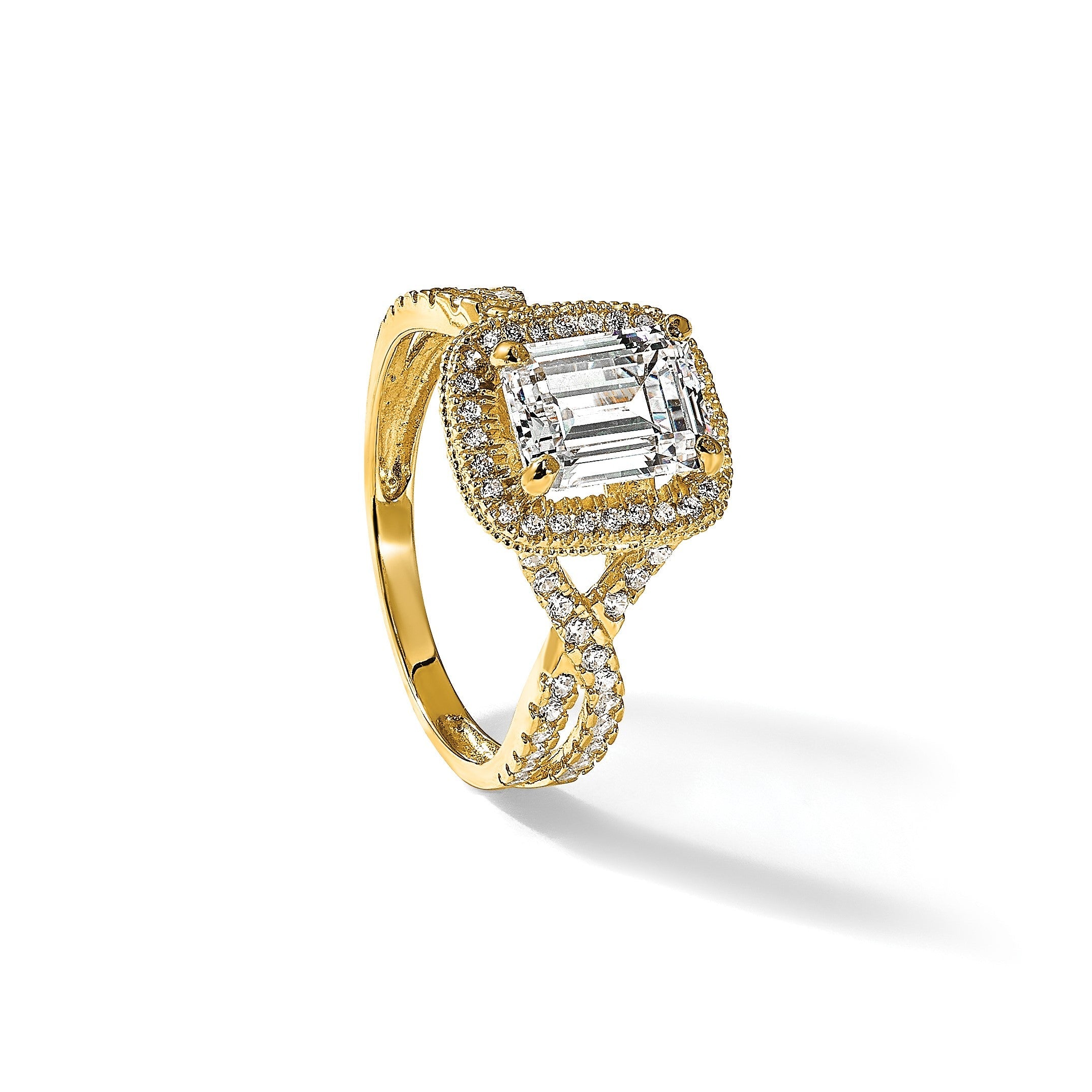 10K Gelbgold Tiara Kollektion Poliert Zirkonia Ring (size 7 Nur)