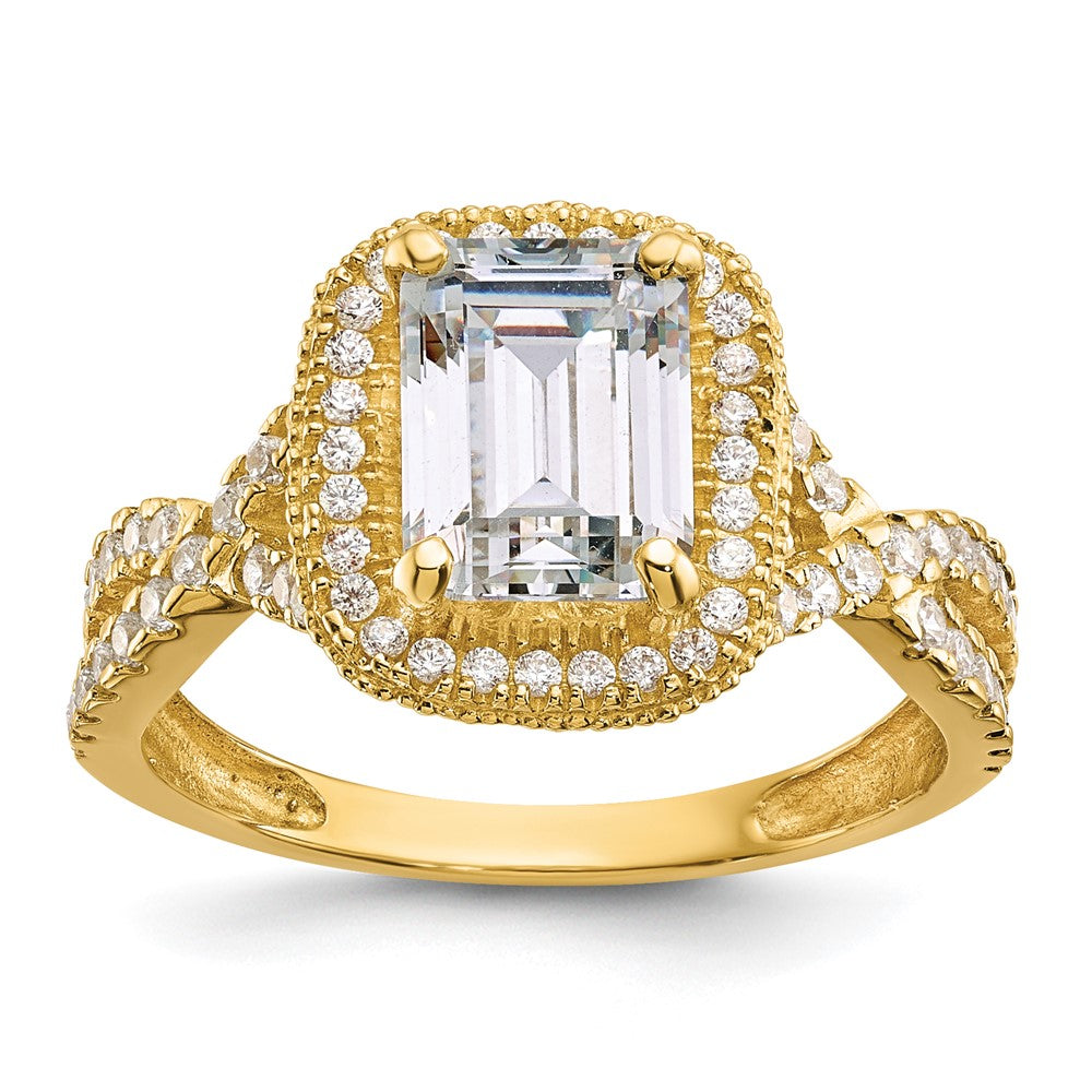10K Gelbgold Tiara Kollektion Poliert Zirkonia Ring (size 7 Nur)