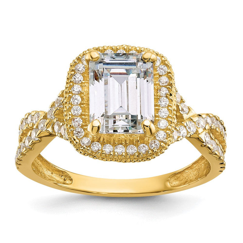 10K Gelbgold Tiara Kollektion Poliert Zirkonia Ring (size 7 Nur)