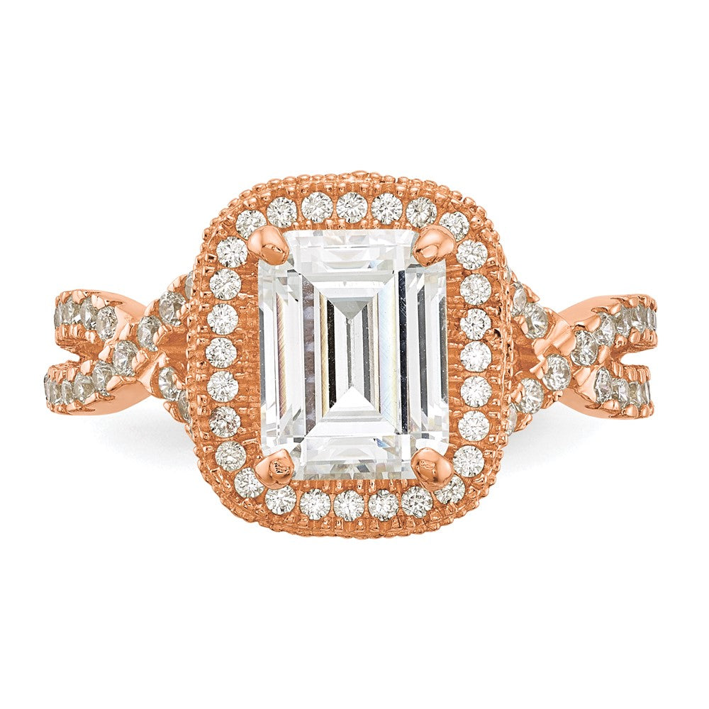 10K Roségold Tiara Kollektion Poliert Zirkonia Ring (size 7 Nur)