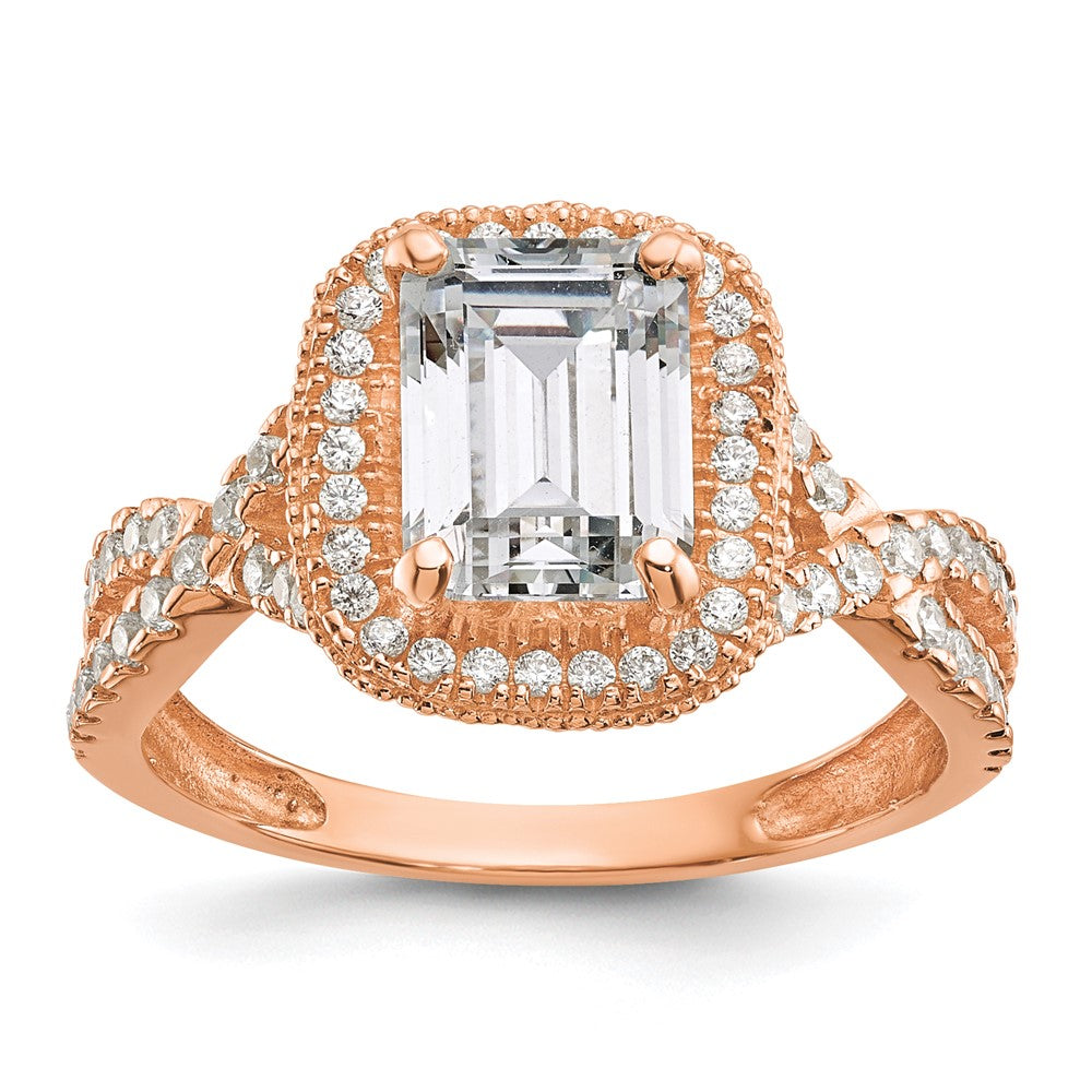 10K Roségold Tiara Kollektion Poliert Zirkonia Ring (size 7 Nur)