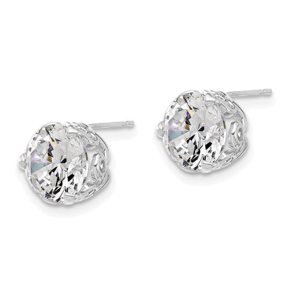 10K Weißgold Tiara Kollektion Poliert Zirkonia Ohrstecker