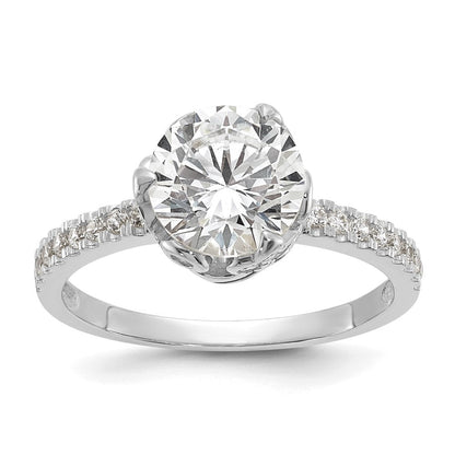 10K Weißgold Tiara Kollektion Poliert Zirkonia Ring (size 7 Nur)
