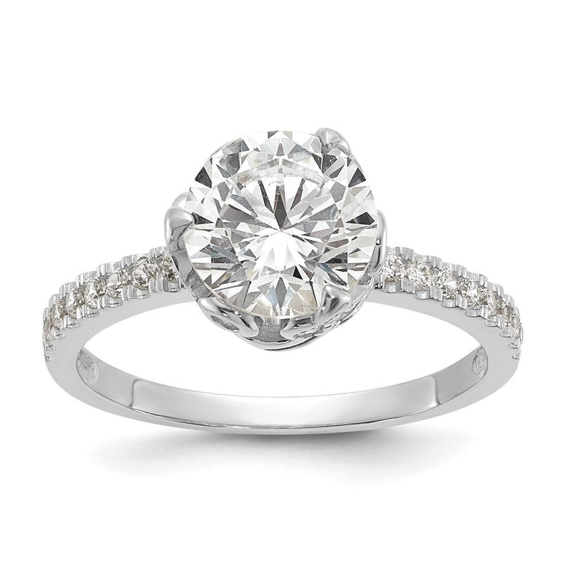10K Weißgold Tiara Kollektion Poliert Zirkonia Ring (size 7 Nur)