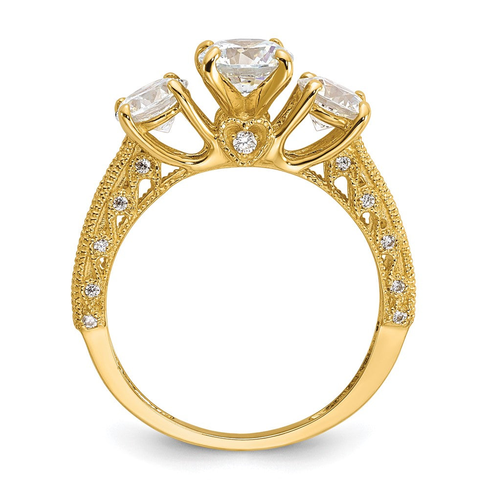 10K Gelbgold Tiara Kollektion Poliert 3 Stein Zirkonia Ring