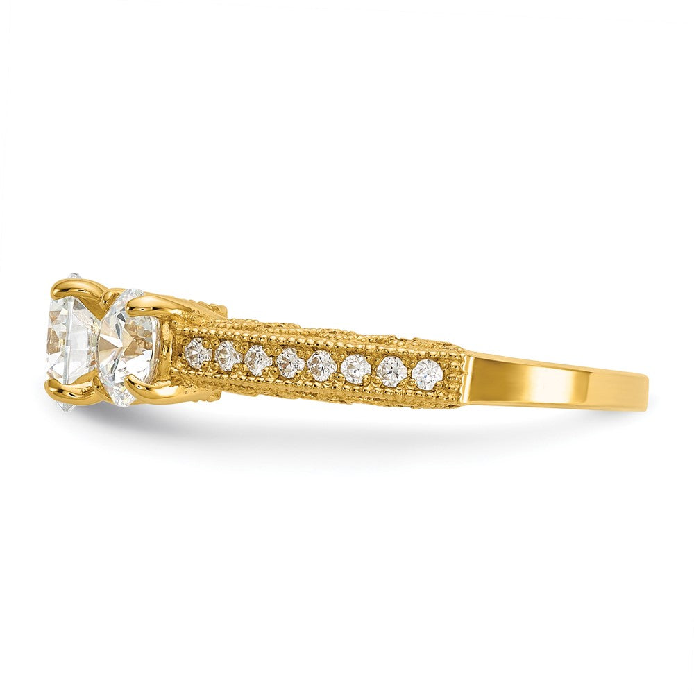 10K Gelbgold Tiara Kollektion Poliert 3 Stein Zirkonia Ring