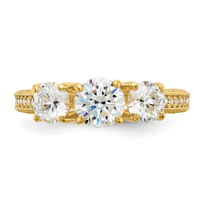 10K Gelbgold Tiara Kollektion Poliert 3 Stein Zirkonia Ring